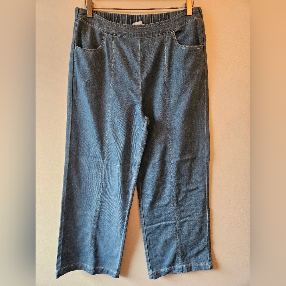 EMPROVED wide leg chambray pants. Size large